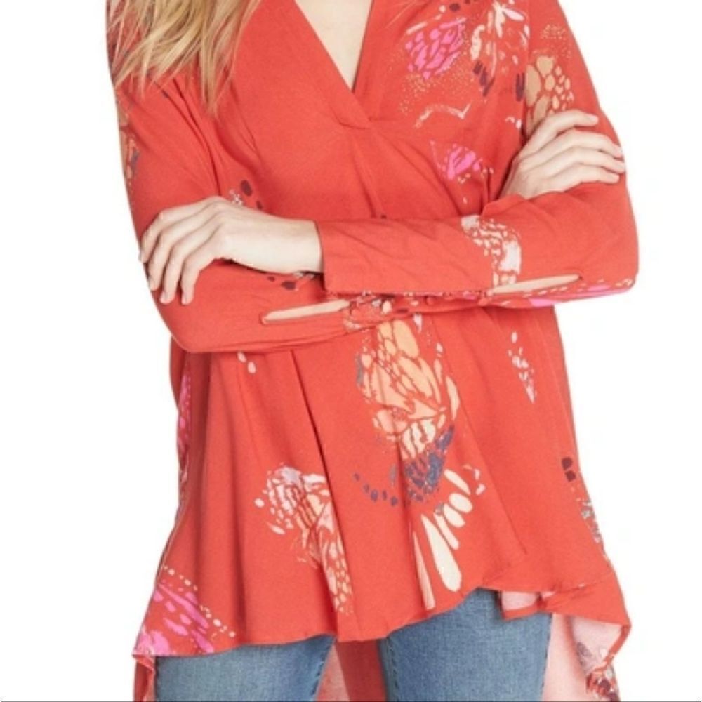 Free People Field Of Butterflies Tunic Top Floral Orange Medium - Picture 8 of 9